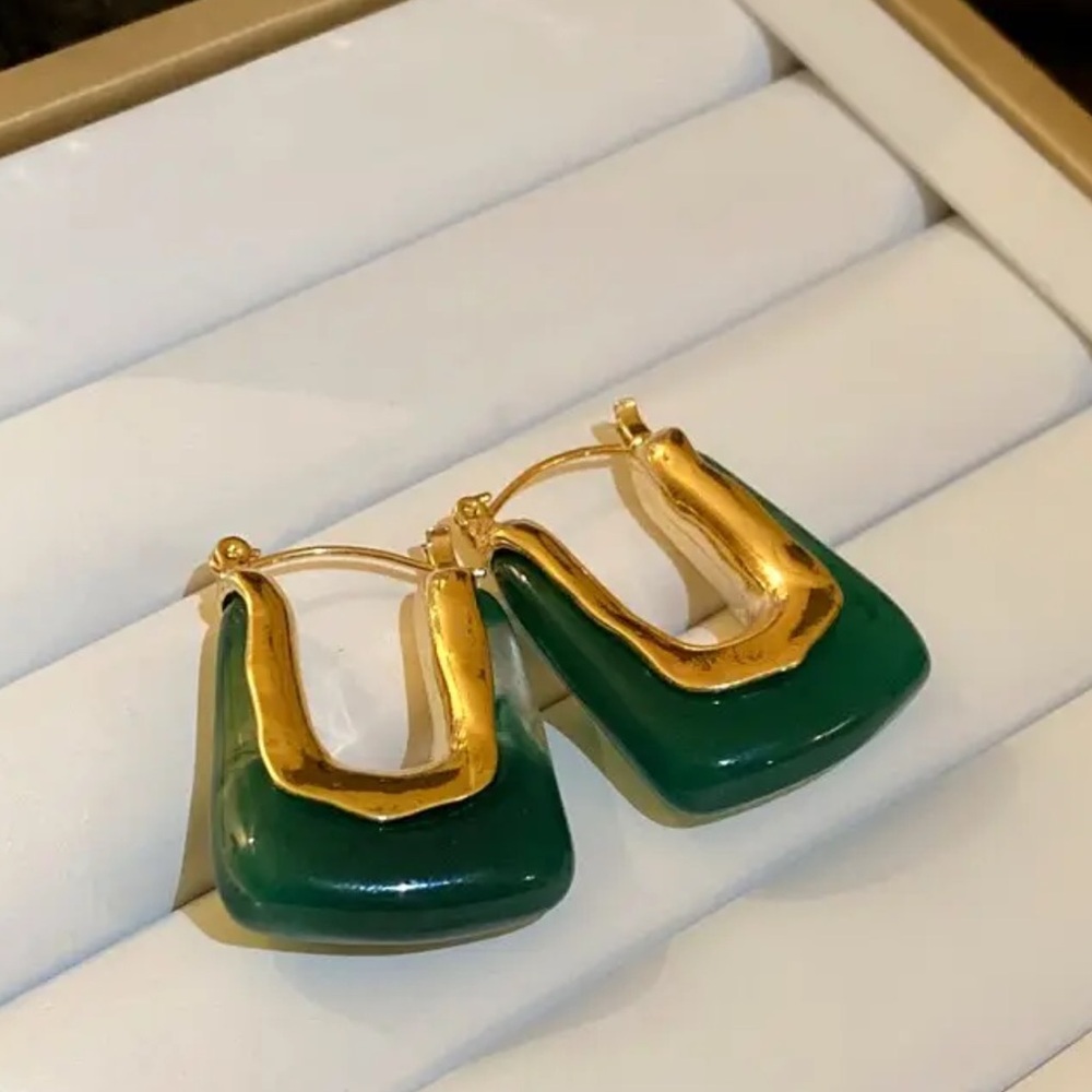 💚Gold and Green Trendy Rectangle Resin Drop Earrings